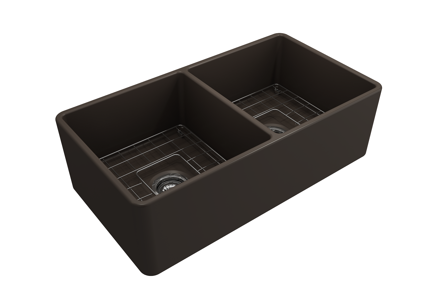 BOCCHI Classico 33" Fireclay Farmhouse Apron 50/50 Double Bowl Kitchen Sink, Matte Brown, 1139-025-0120