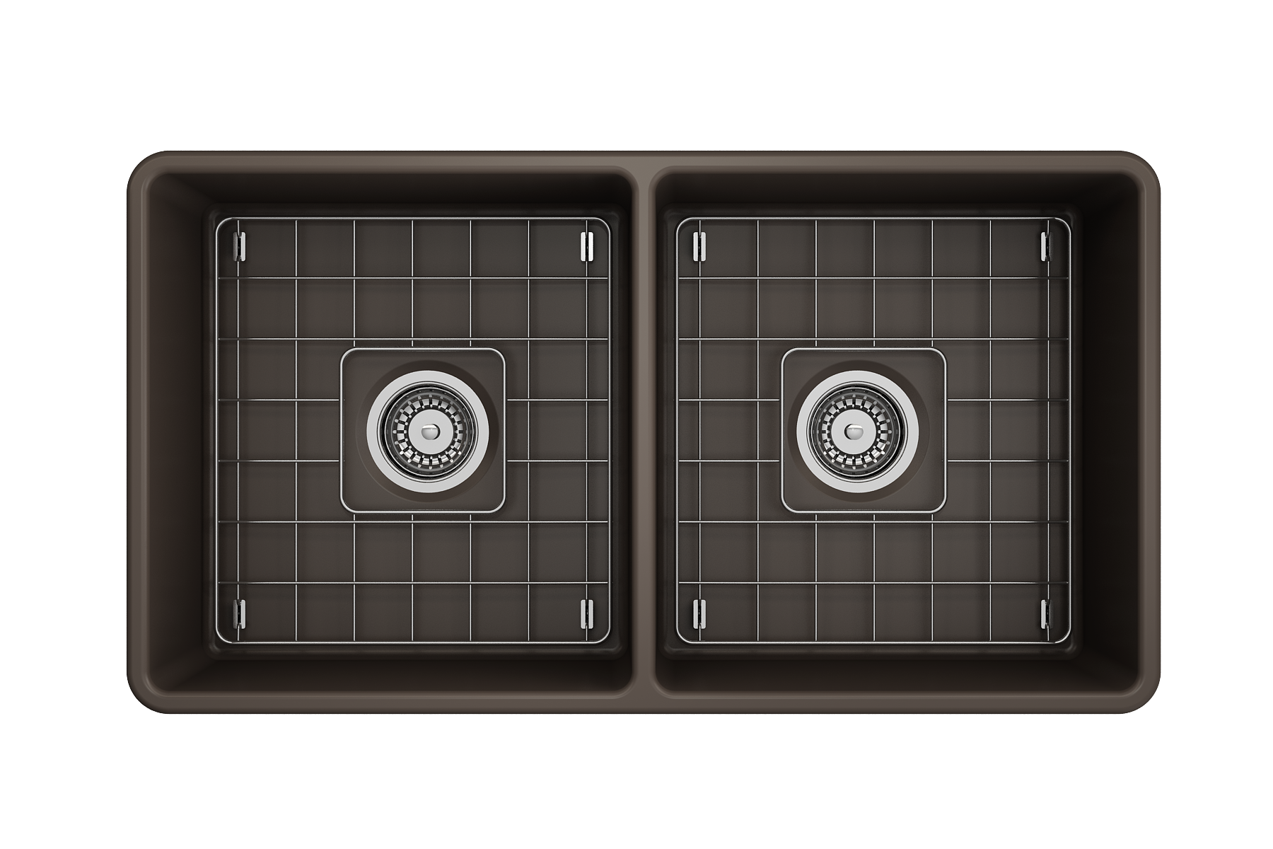 BOCCHI Classico 33" Fireclay Farmhouse Apron 50/50 Double Bowl Kitchen Sink, Matte Brown, 1139-025-0120