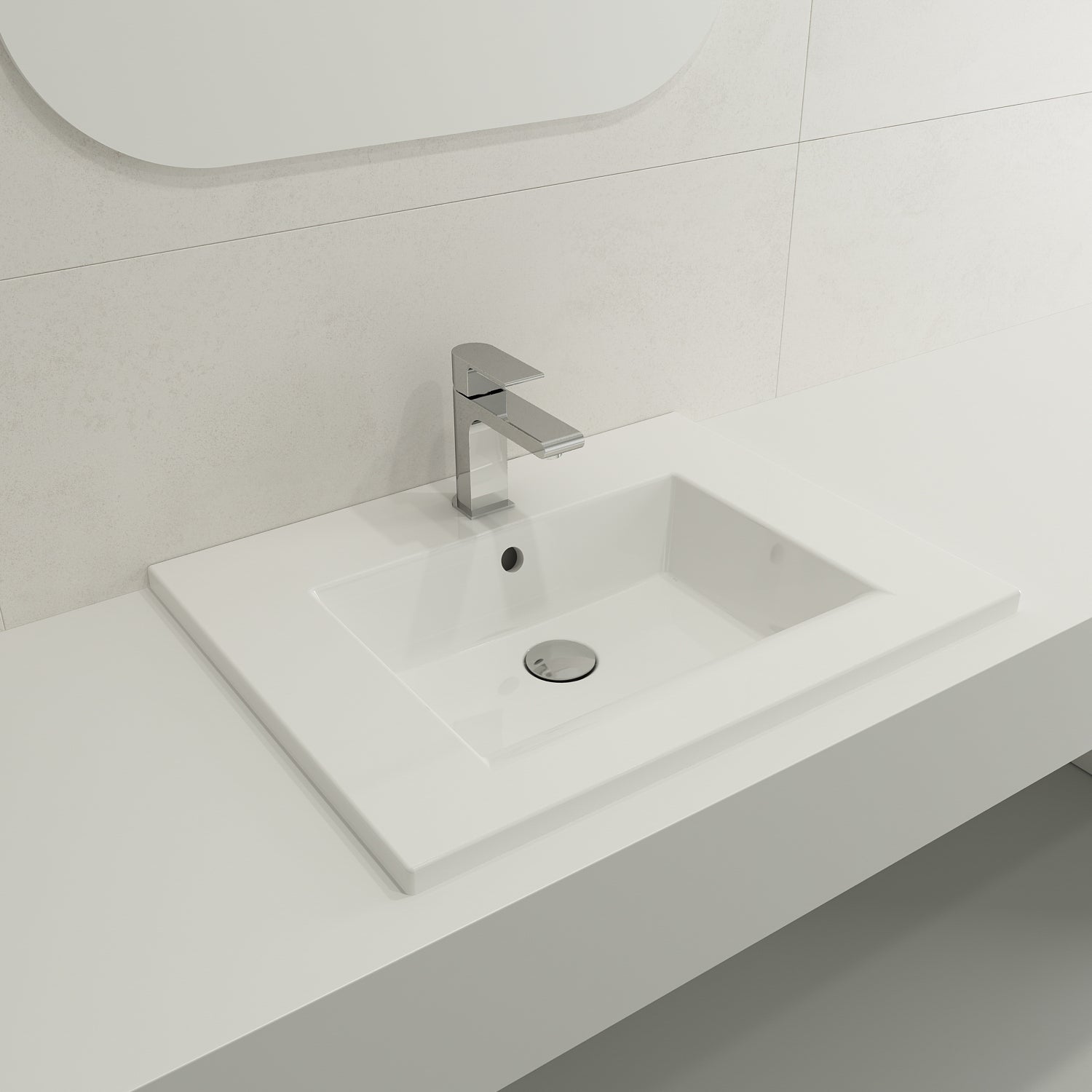 BOCCHI Ravenna 25" Rectangle Wallmount Fireclay Bathroom Sink, White, Single Faucet Hole, 1161-001-0126