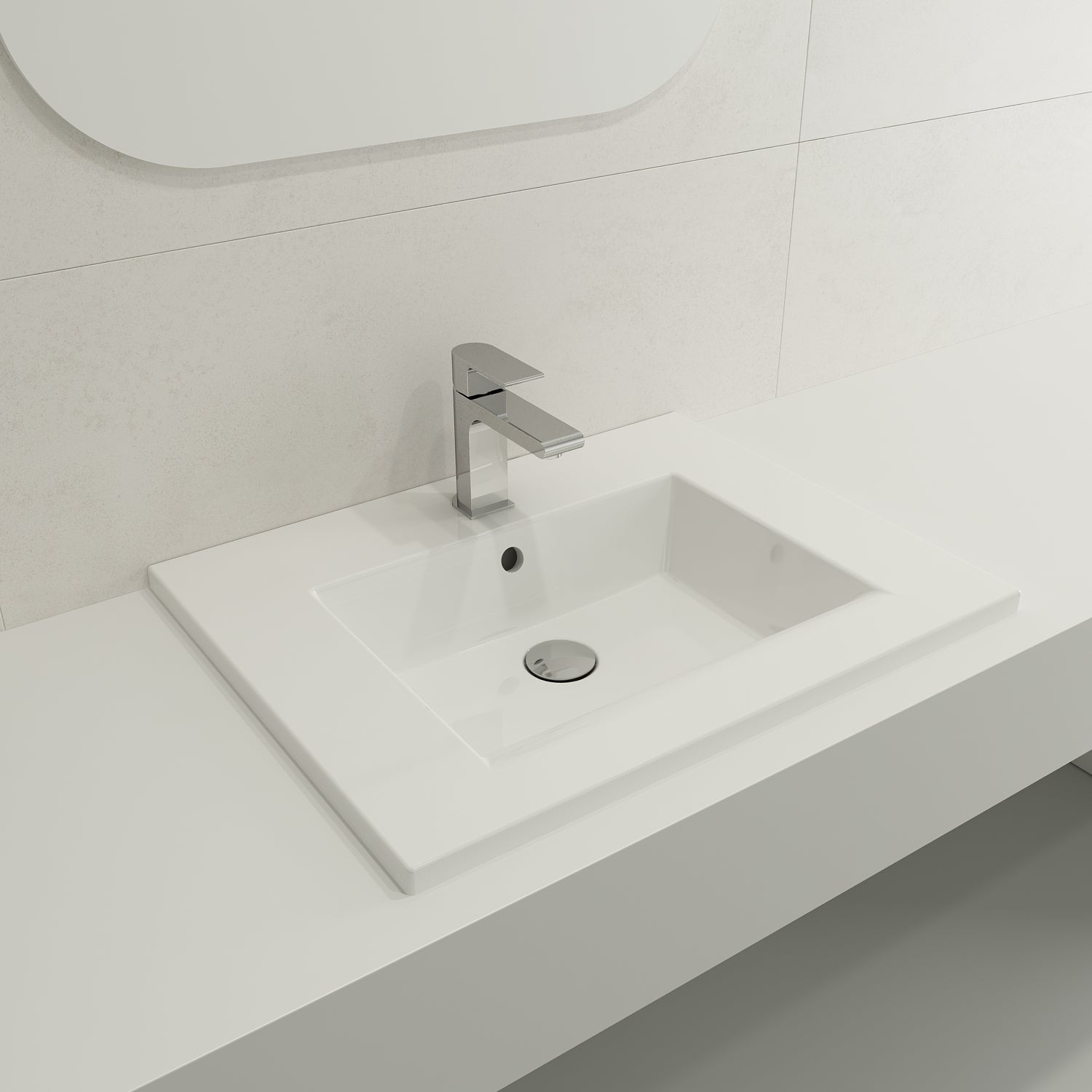 BOCCHI Ravenna 25" Rectangle Wallmount Fireclay Bathroom Sink, White, Single Faucet Hole, 1161-001-0126