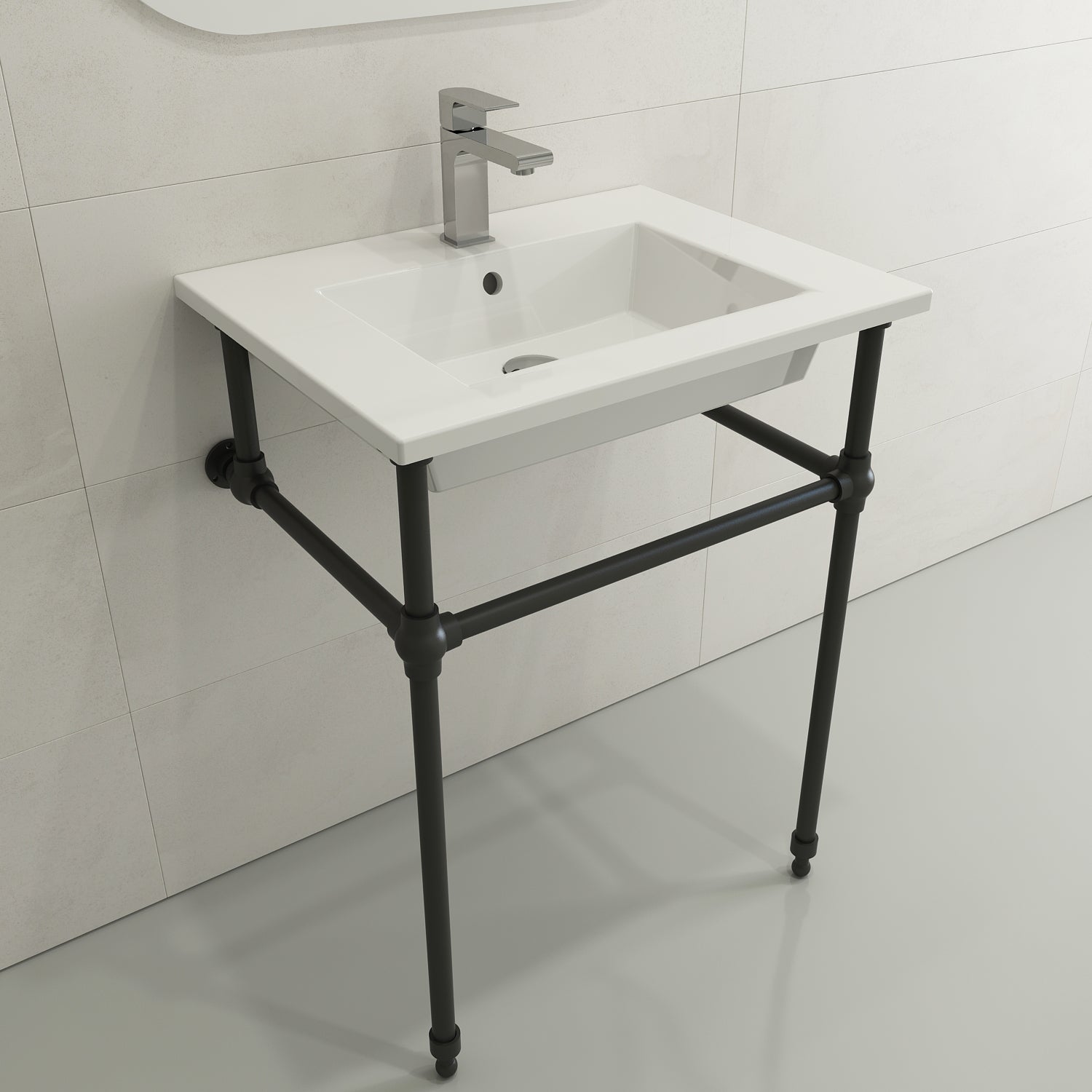 BOCCHI Ravenna 25" Rectangle Wallmount Fireclay Bathroom Sink, White, Single Faucet Hole, 1161-001-0126