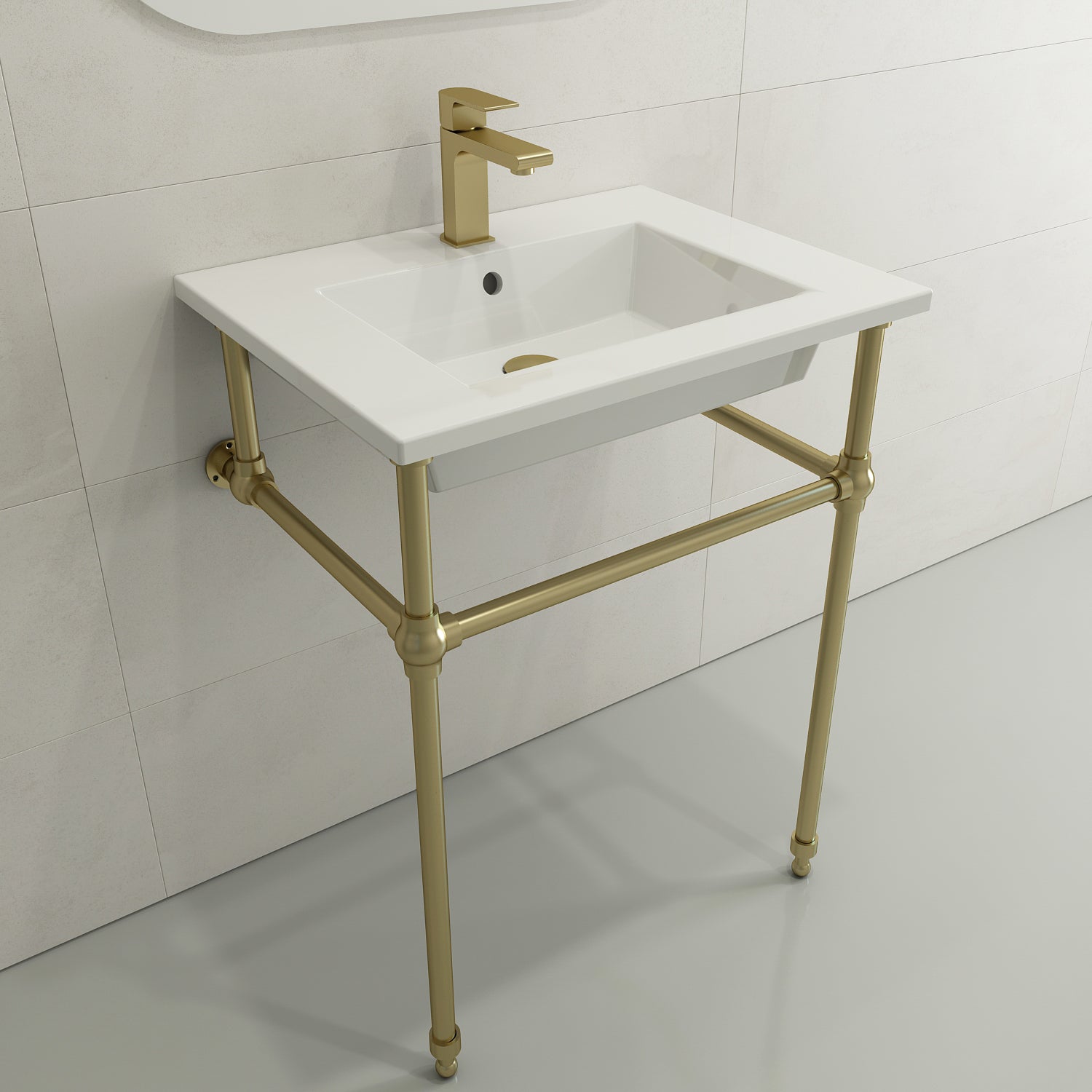 BOCCHI Ravenna 25" Rectangle Wallmount Fireclay Bathroom Sink, White, Single Faucet Hole, 1161-001-0126