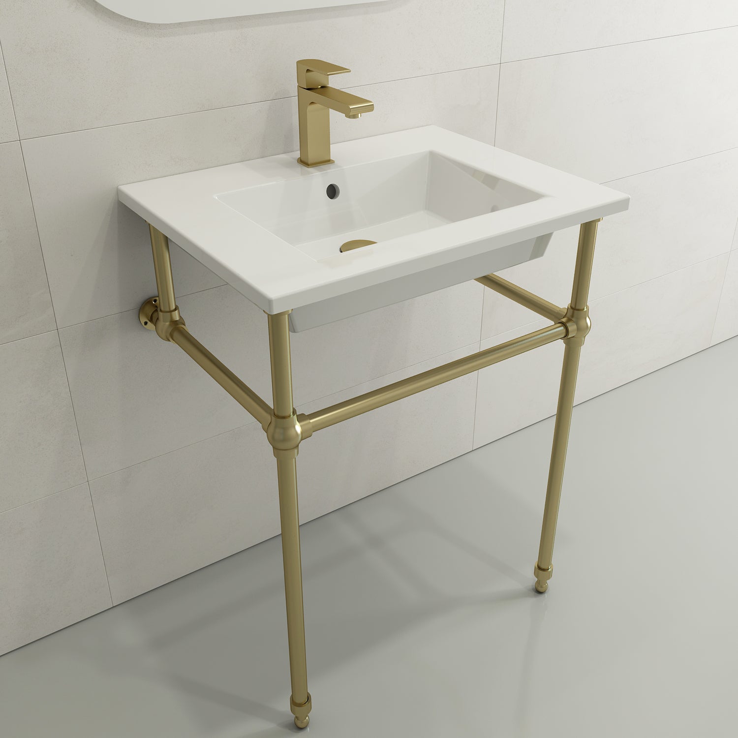 BOCCHI Ravenna 25" Rectangle Wallmount Fireclay Bathroom Sink, White, Single Faucet Hole, 1161-001-0126