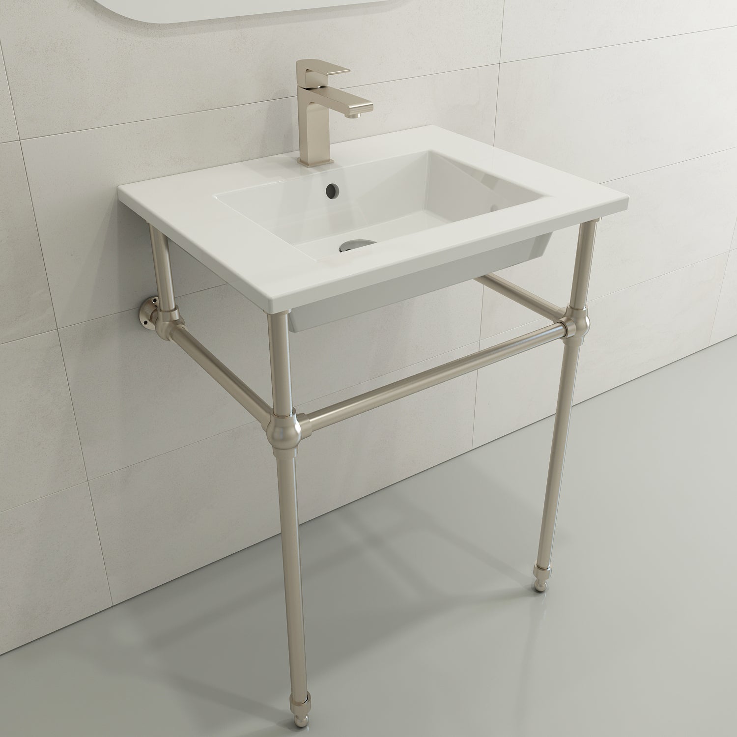 BOCCHI Ravenna 25" Rectangle Wallmount Fireclay Bathroom Sink, White, Single Faucet Hole, 1161-001-0126