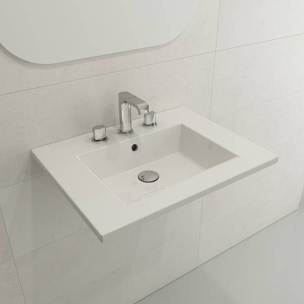 BOCCHI Ravenna 25" Rectangle Wallmount Fireclay Bathroom Sink, White, 3 Faucet Hole, 1161-001-0127