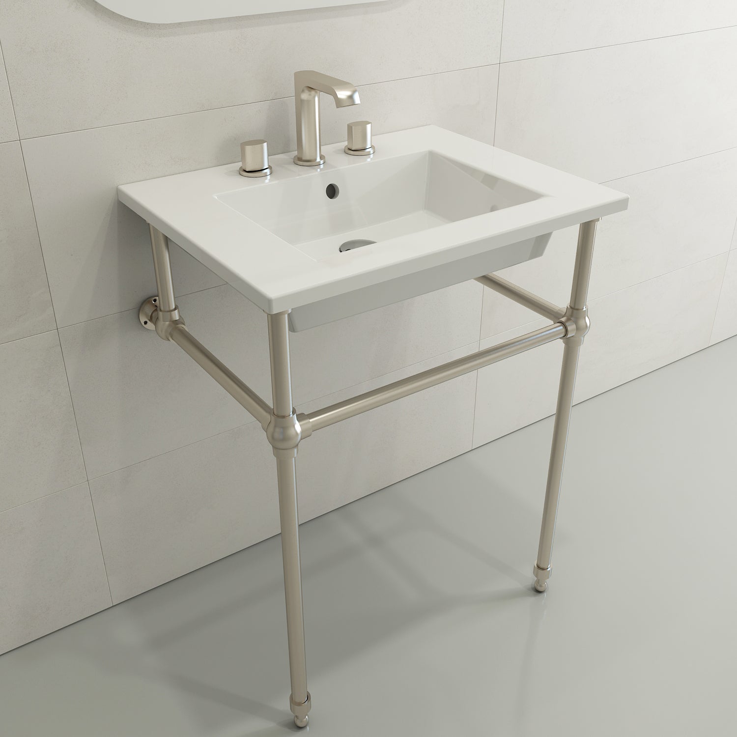 BOCCHI Ravenna 25" Rectangle Wallmount Fireclay Bathroom Sink, White, 3 Faucet Hole, 1161-001-0127