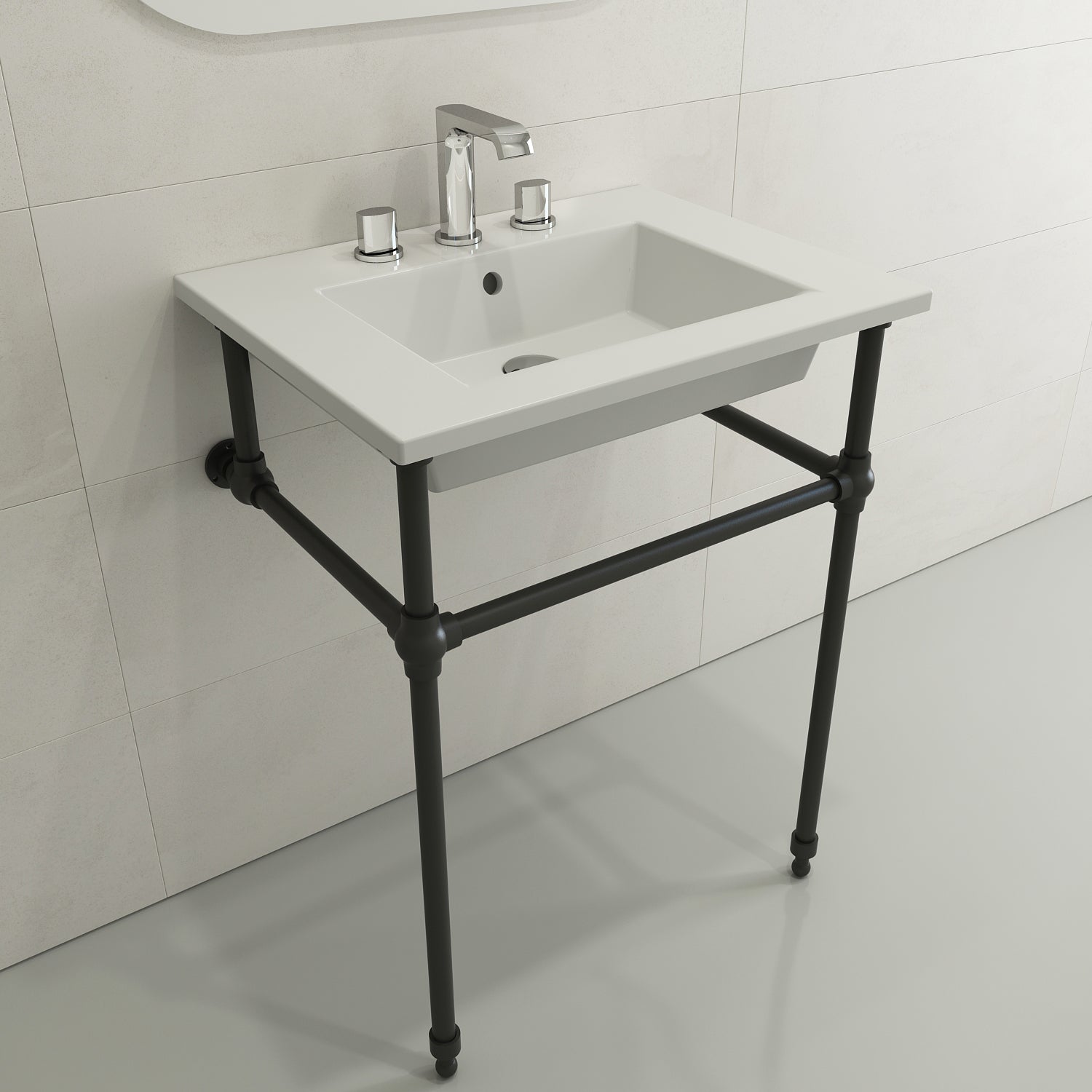 BOCCHI Ravenna 25" Rectangle Wallmount Fireclay Bathroom Sink, White, 3 Faucet Hole, 1161-001-0127