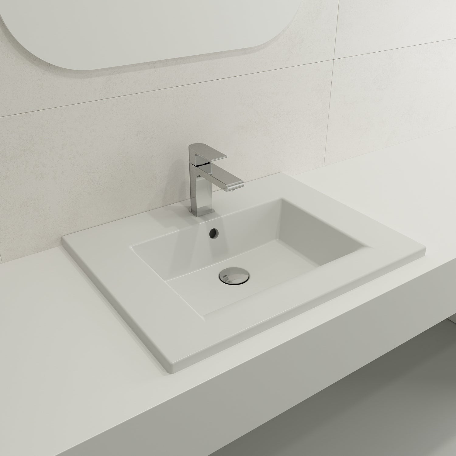 BOCCHI Ravenna 25" Rectangle Wallmount Fireclay Bathroom Sink, Matte White, Single Faucet Hole, 1161-002-0126