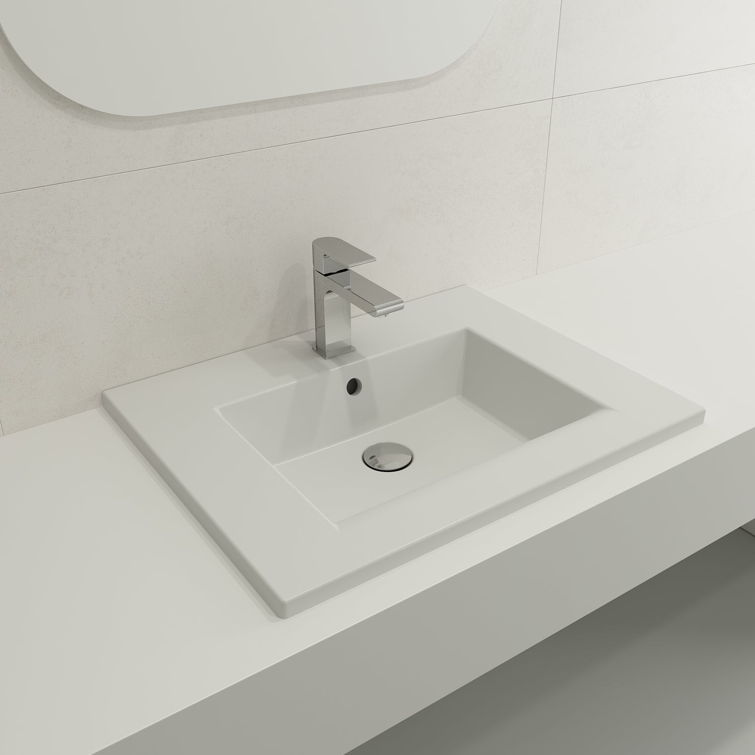BOCCHI Ravenna 25" Rectangle Wallmount Fireclay Bathroom Sink, Matte White, Single Faucet Hole, 1161-002-0126