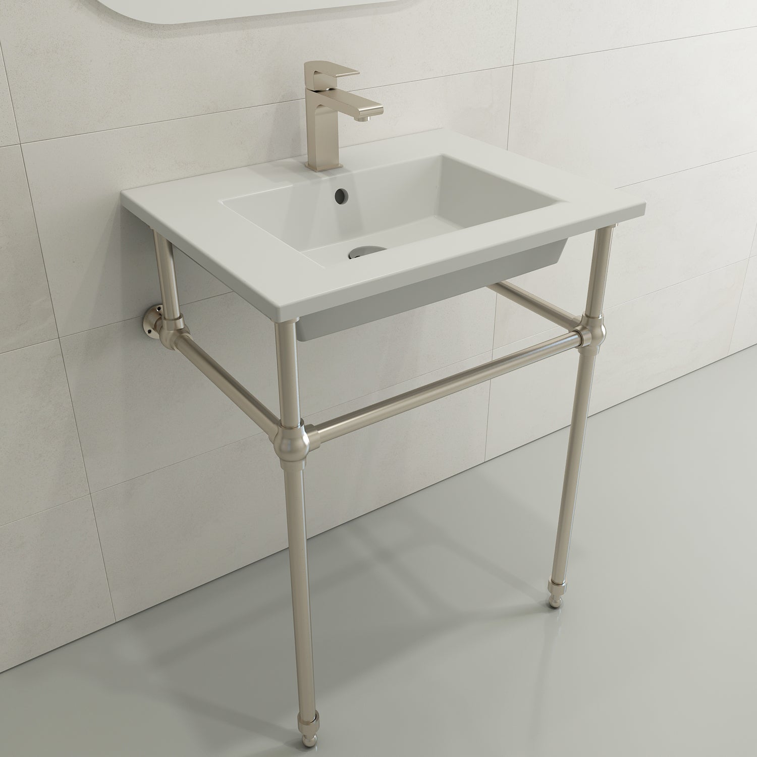 BOCCHI Ravenna 25" Rectangle Wallmount Fireclay Bathroom Sink, Matte White, Single Faucet Hole, 1161-002-0126