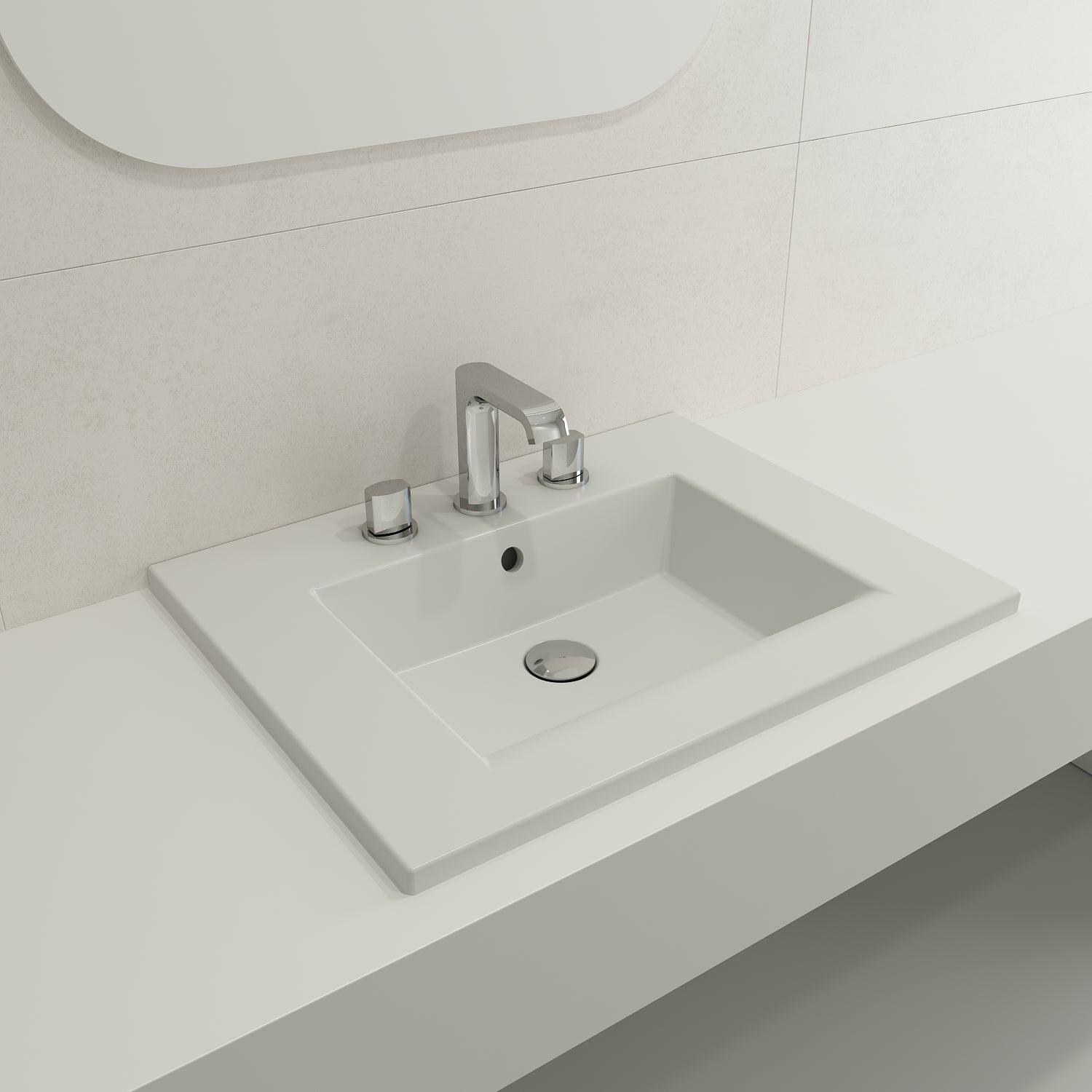 BOCCHI Ravenna 25" Rectangle Wallmount Fireclay Bathroom Sink, Matte White, 3 Faucet Hole, 1161-002-0127
