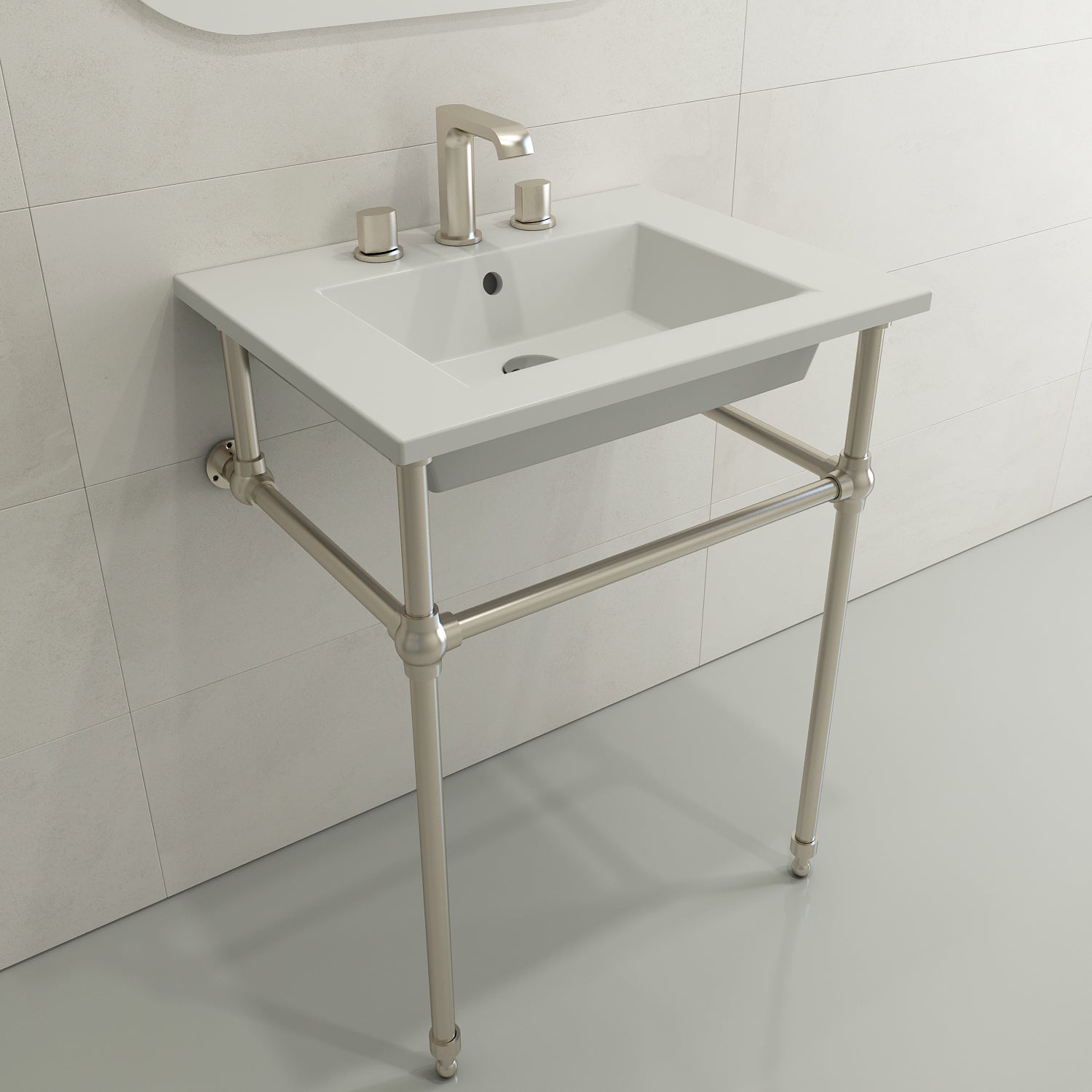 BOCCHI Ravenna 25" Rectangle Wallmount Fireclay Bathroom Sink, Matte White, 3 Faucet Hole, 1161-002-0127