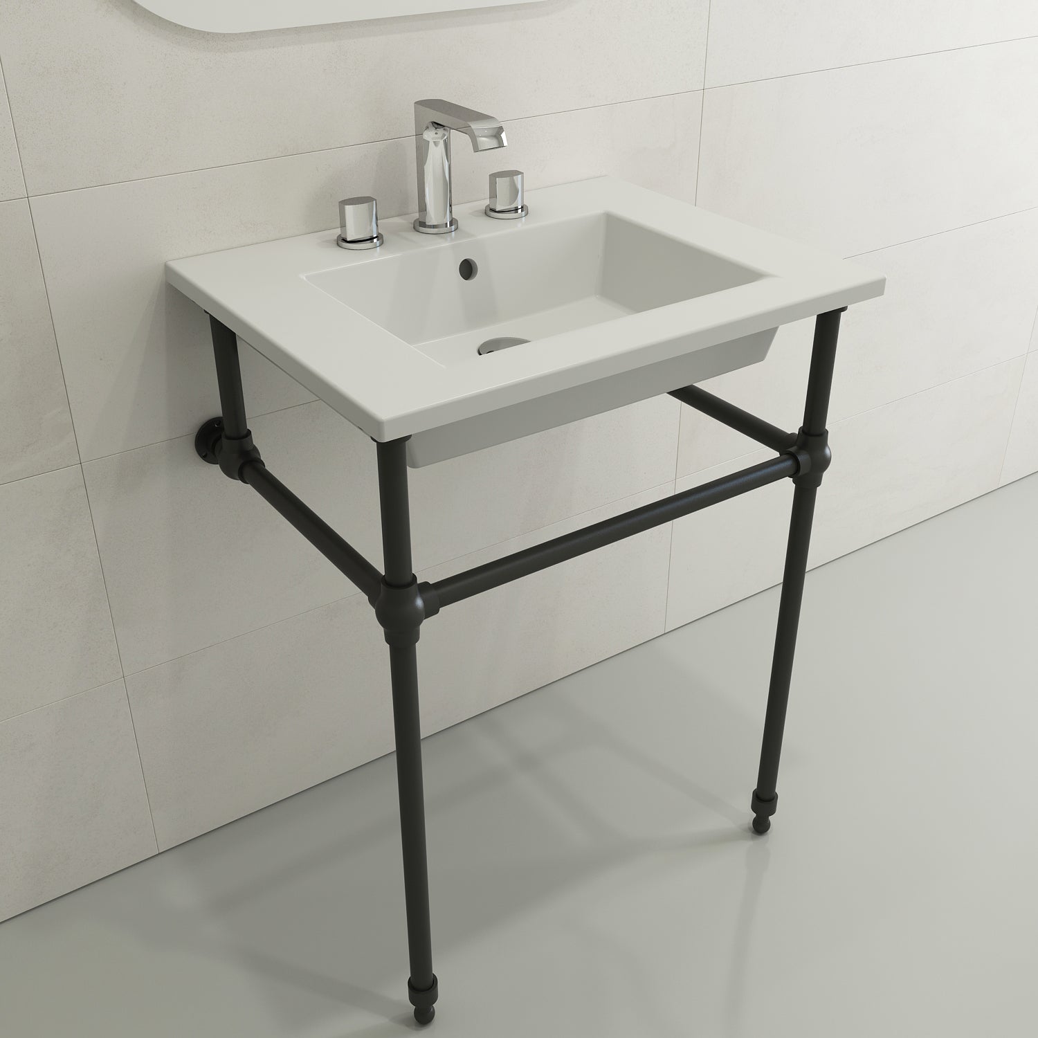 BOCCHI Ravenna 25" Rectangle Wallmount Fireclay Bathroom Sink, Matte White, 3 Faucet Hole, 1161-002-0127