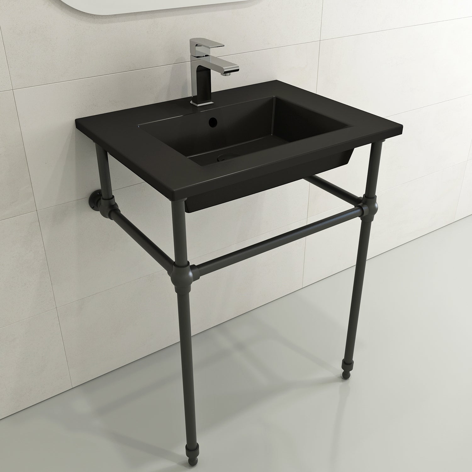 BOCCHI Ravenna 25" Rectangle Wallmount Fireclay Bathroom Sink, Matte Black, Single Faucet Hole, 1161-004-0126