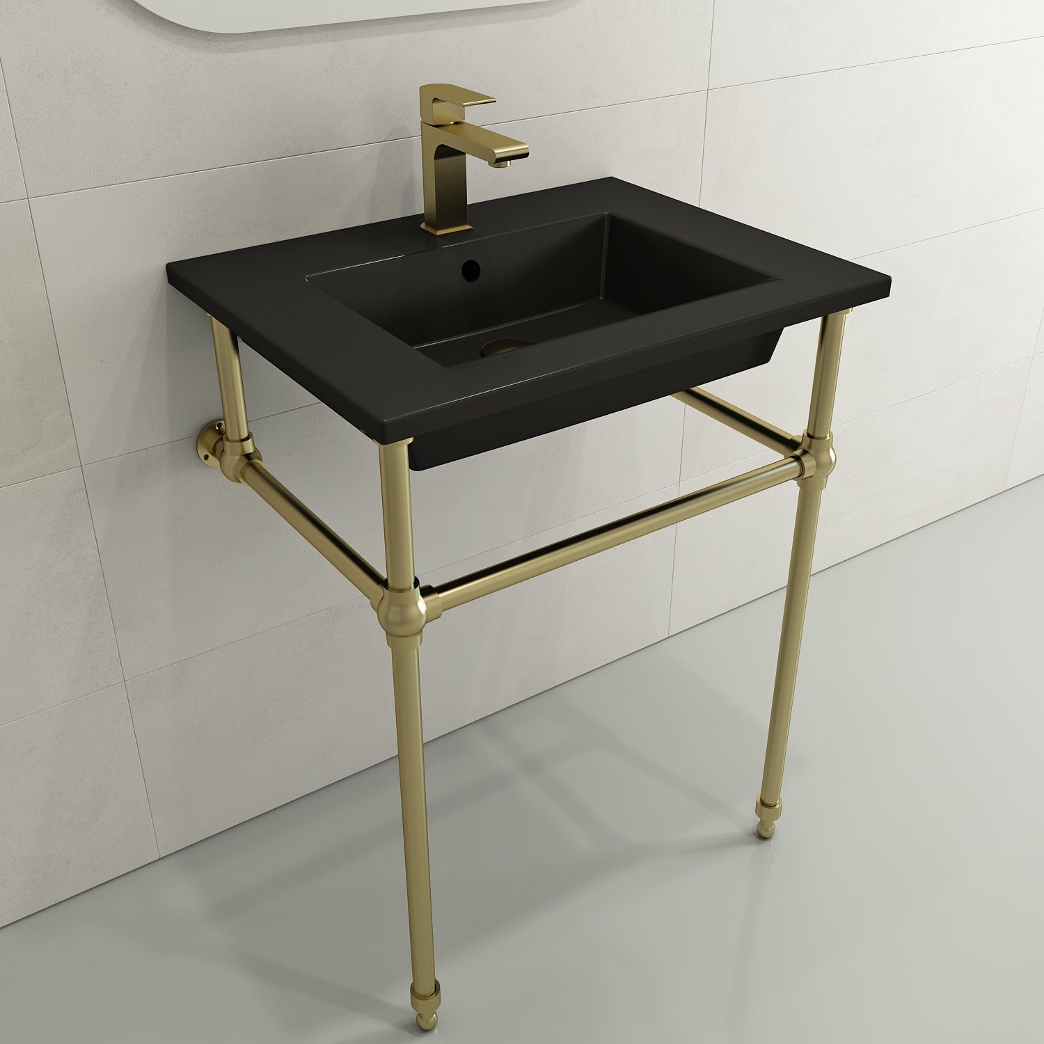 BOCCHI Ravenna 25" Rectangle Wallmount Fireclay Bathroom Sink, Matte Black, Single Faucet Hole, 1161-004-0126