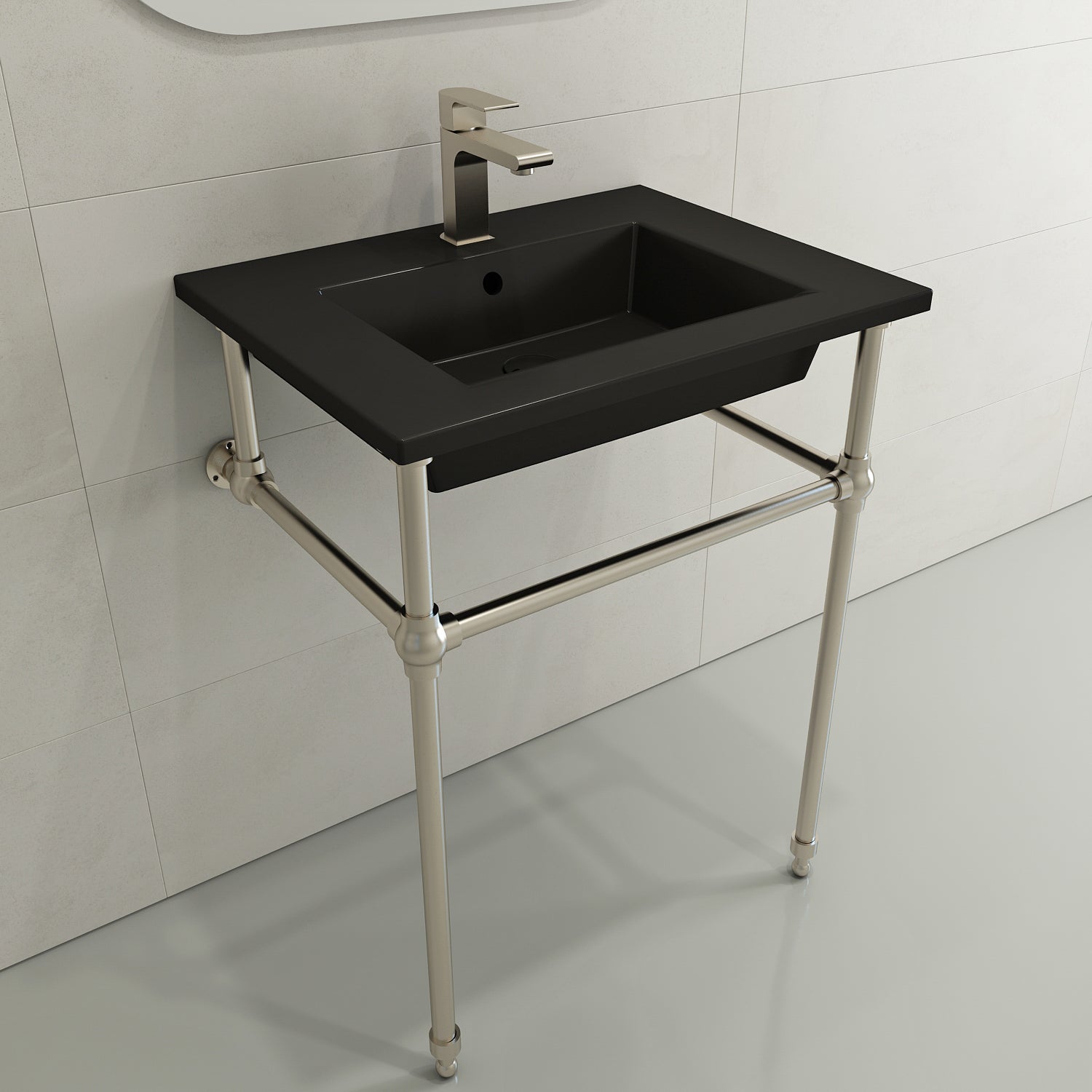 BOCCHI Ravenna 25" Rectangle Wallmount Fireclay Bathroom Sink, Matte Black, Single Faucet Hole, 1161-004-0126