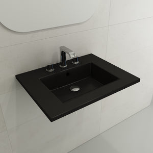 Alternate Image for BOCCHI Ravenna 25" Rectangle Wallmount Fireclay Bathroom Sink, Matte Black, 3 Faucet Hole, 1161-004-0127