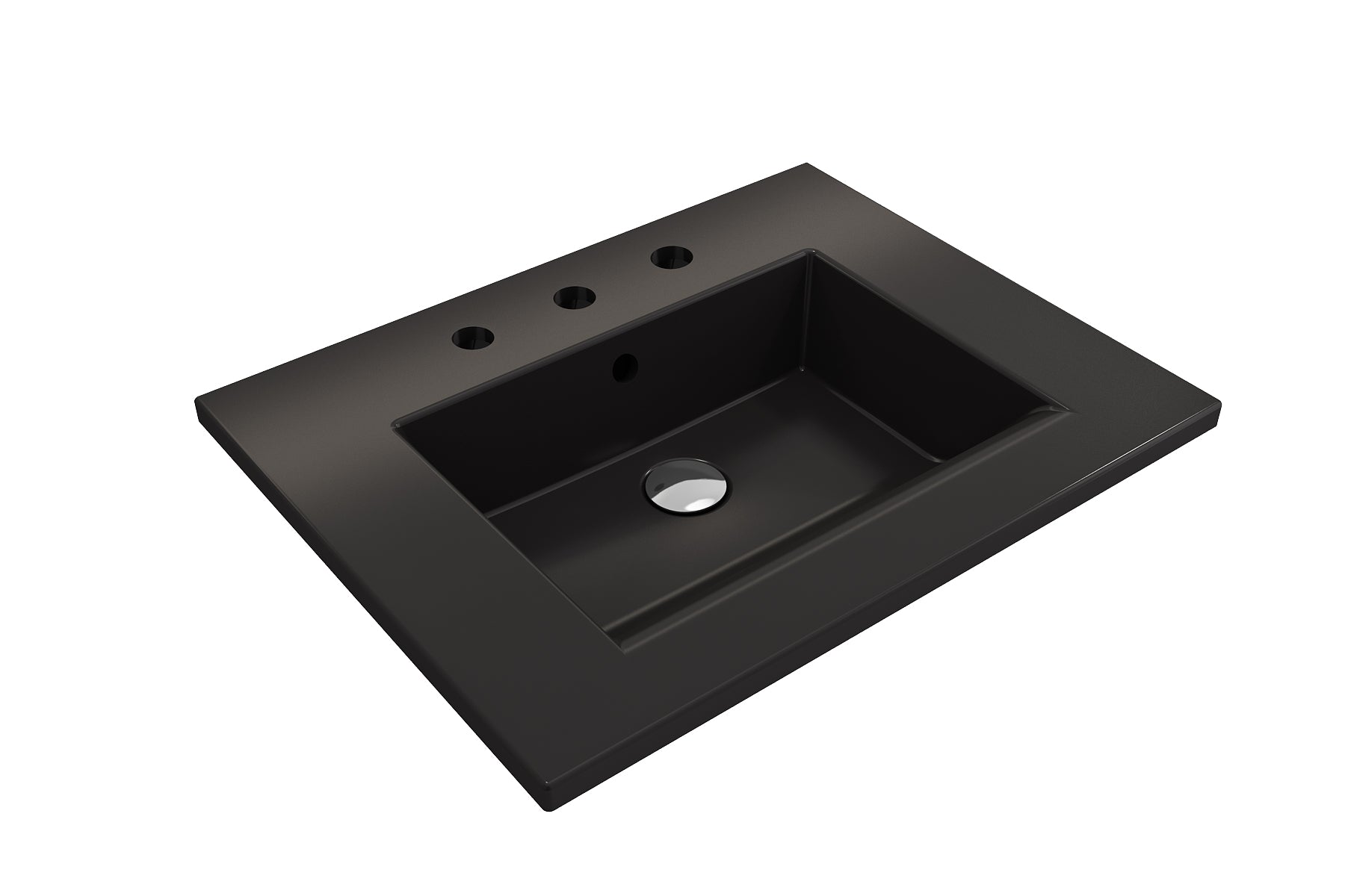 BOCCHI Ravenna 25" Rectangle Wallmount Fireclay Bathroom Sink, Matte Black, 3 Faucet Hole, 1161-004-0127