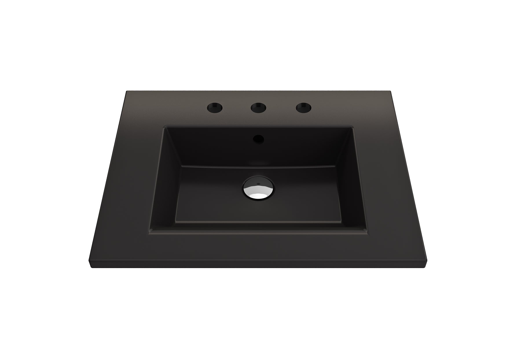 BOCCHI Ravenna 25" Rectangle Wallmount Fireclay Bathroom Sink, Matte Black, 3 Faucet Hole, 1161-004-0127