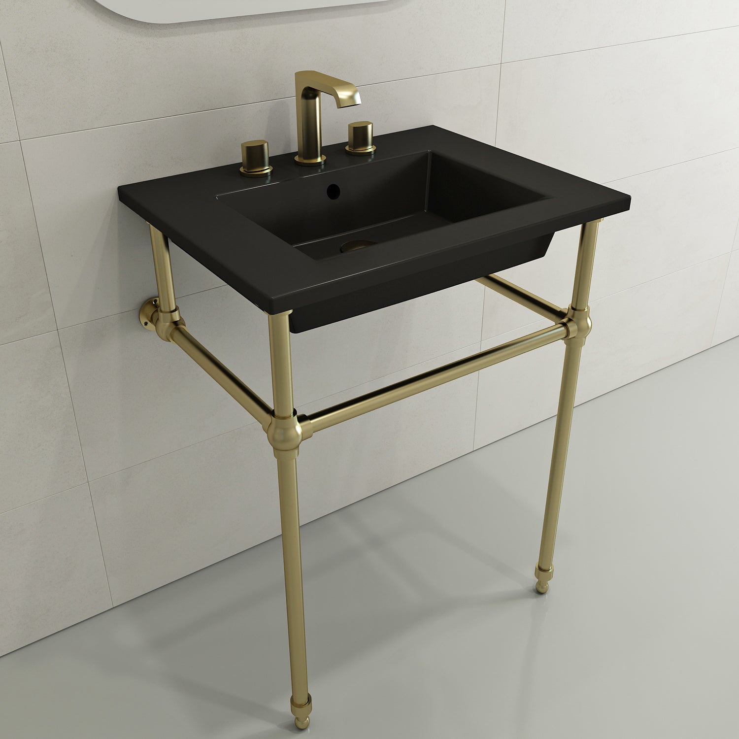 BOCCHI Ravenna 25" Rectangle Wallmount Fireclay Bathroom Sink, Matte Black, 3 Faucet Hole, 1161-004-0127