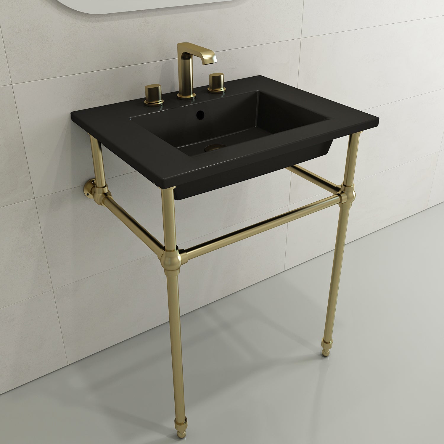 BOCCHI Ravenna 25" Rectangle Wallmount Fireclay Bathroom Sink, Matte Black, 3 Faucet Hole, 1161-004-0127