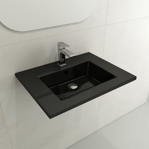 Alternate Image for BOCCHI Ravenna 25" Rectangle Wallmount Fireclay Bathroom Sink, Black, Single Faucet Hole, 1161-005-0126