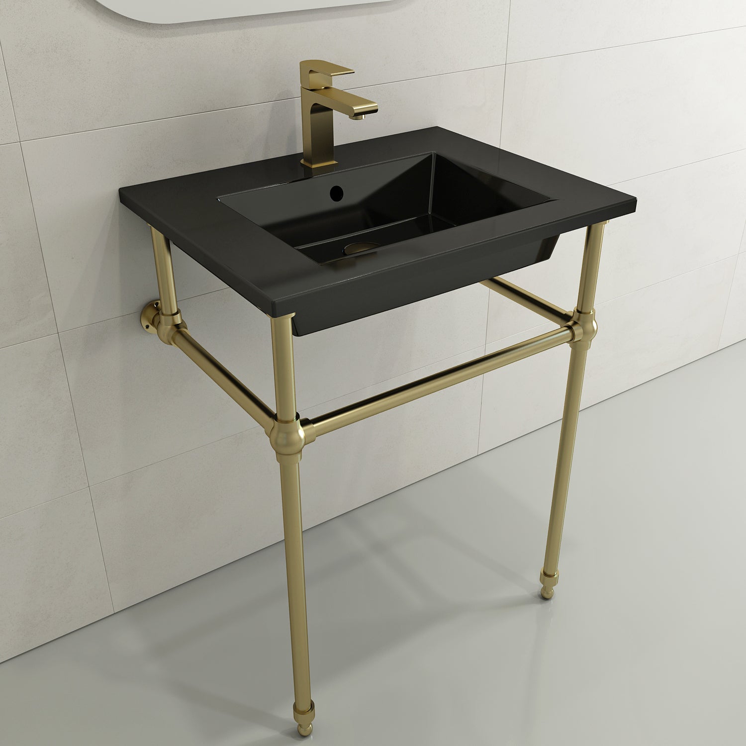 Alternate Image for BOCCHI Ravenna 25" Rectangle Wallmount Fireclay Bathroom Sink, Black, Single Faucet Hole, 1161-005-0126