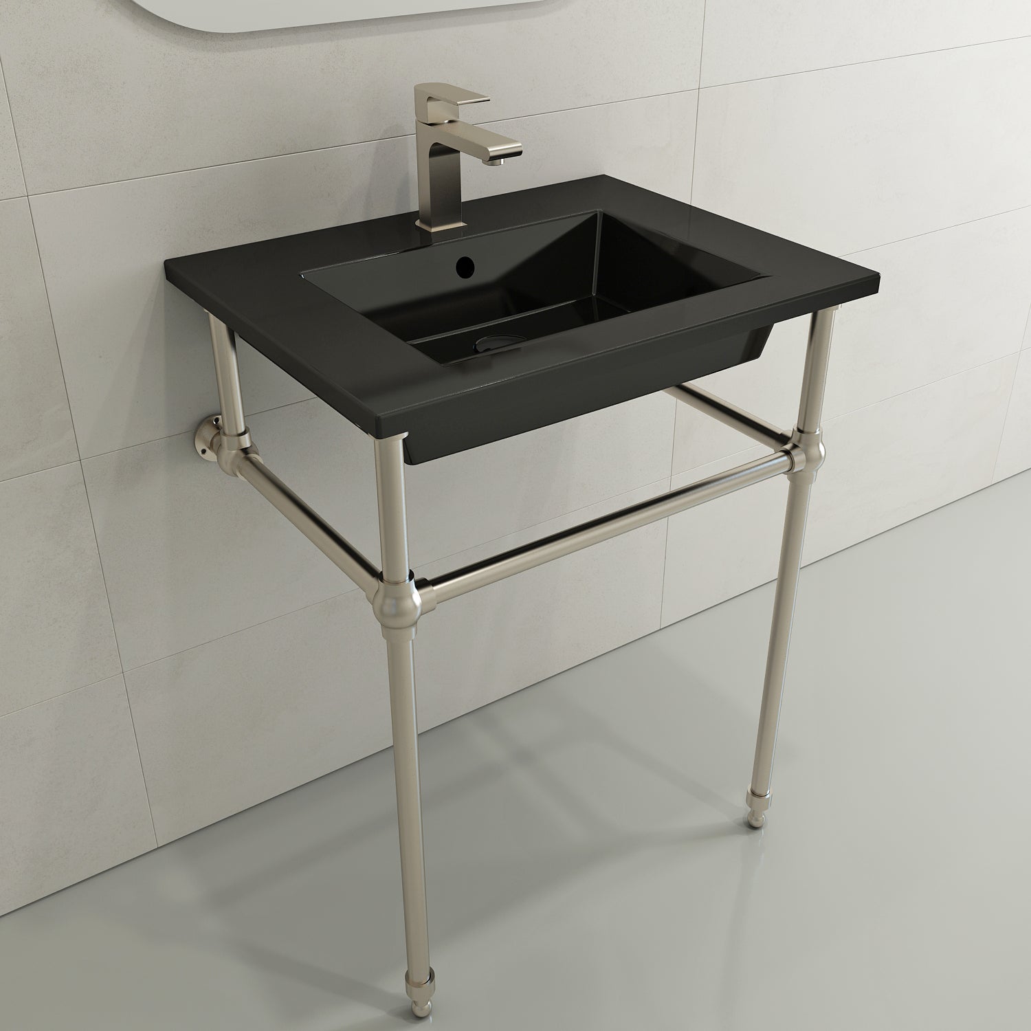 Alternate Image for BOCCHI Ravenna 25" Rectangle Wallmount Fireclay Bathroom Sink, Black, Single Faucet Hole, 1161-005-0126