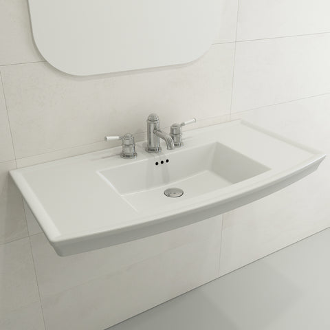 BOCCHI Lavita 40" Rectangle Wallmount Fireclay Bathroom Sink, Matte White, 3 Faucet Hole, 1168-002-0127