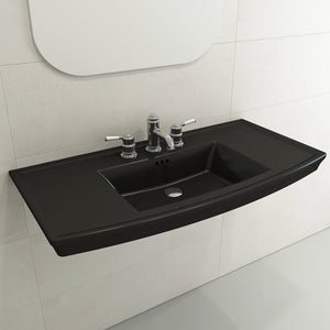 Alternate Image for BOCCHI Lavita 40" Rectangle Wallmount Fireclay Bathroom Sink, Matte Black, 3 Faucet Hole, 1168-004-0127