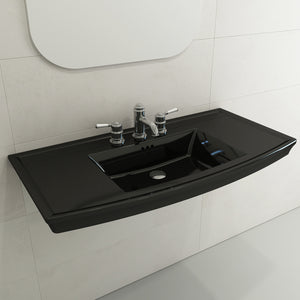 Alternate Image for BOCCHI Lavita 40" Rectangle Wallmount Fireclay Bathroom Sink, Black, 3 Faucet Hole, 1168-005-0127