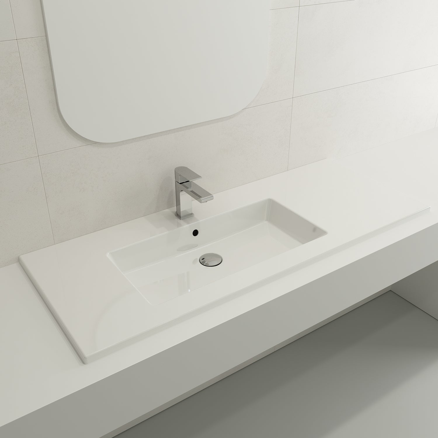 BOCCHI Ravenna 48" Rectangle Wallmount Fireclay Bathroom Sink, White, Single Faucet Hole, 1305-001-0126