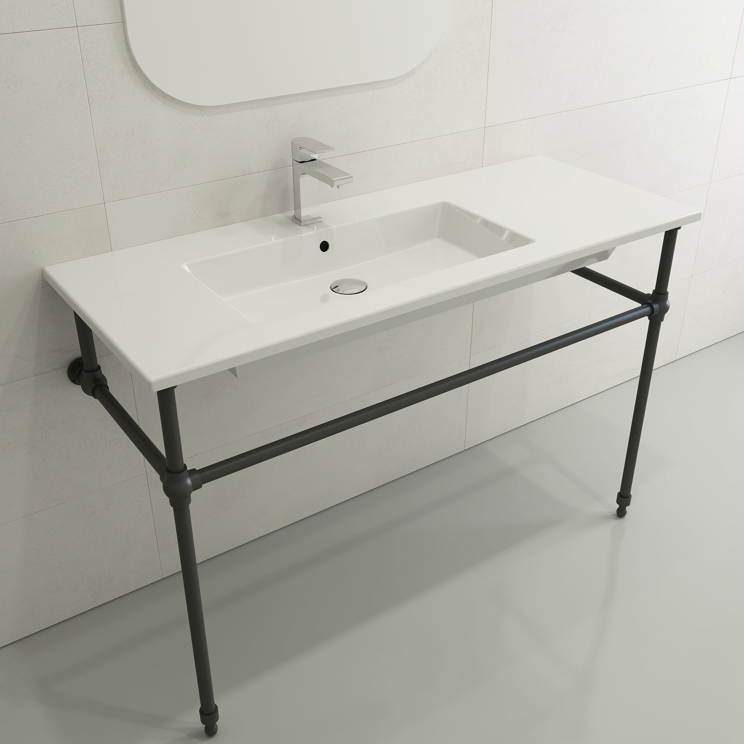 BOCCHI Ravenna 48" Rectangle Wallmount Fireclay Bathroom Sink, White, Single Faucet Hole, 1305-001-0126
