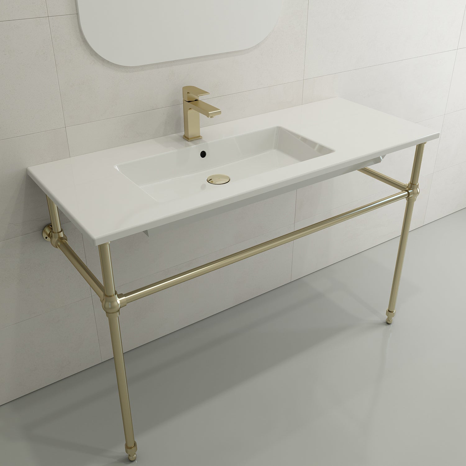 BOCCHI Ravenna 48" Rectangle Wallmount Fireclay Bathroom Sink, White, Single Faucet Hole, 1305-001-0126