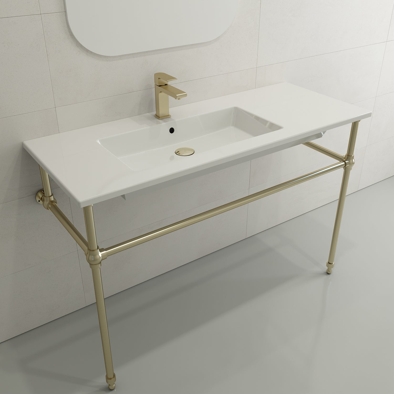 BOCCHI Ravenna 48" Rectangle Wallmount Fireclay Bathroom Sink, White, Single Faucet Hole, 1305-001-0126