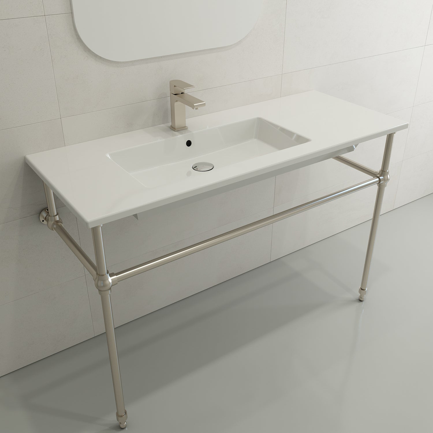 BOCCHI Ravenna 48" Rectangle Wallmount Fireclay Bathroom Sink, White, Single Faucet Hole, 1305-001-0126