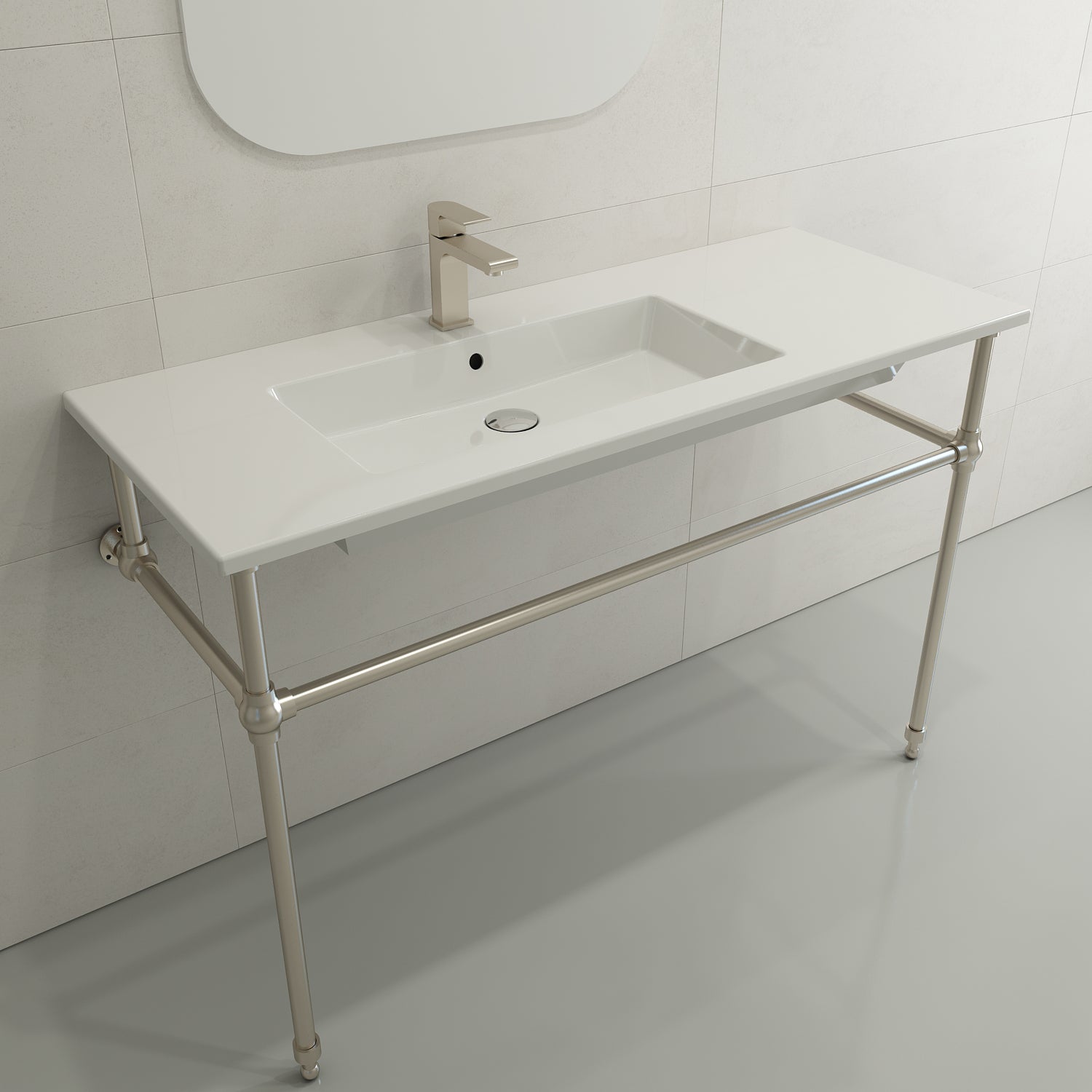 BOCCHI Ravenna 48" Rectangle Wallmount Fireclay Bathroom Sink, White, Single Faucet Hole, 1305-001-0126