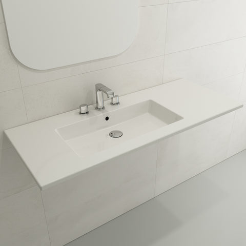 BOCCHI Ravenna 48" Rectangle Wallmount Fireclay Bathroom Sink, White, 3 Faucet Hole, 1305-001-0127
