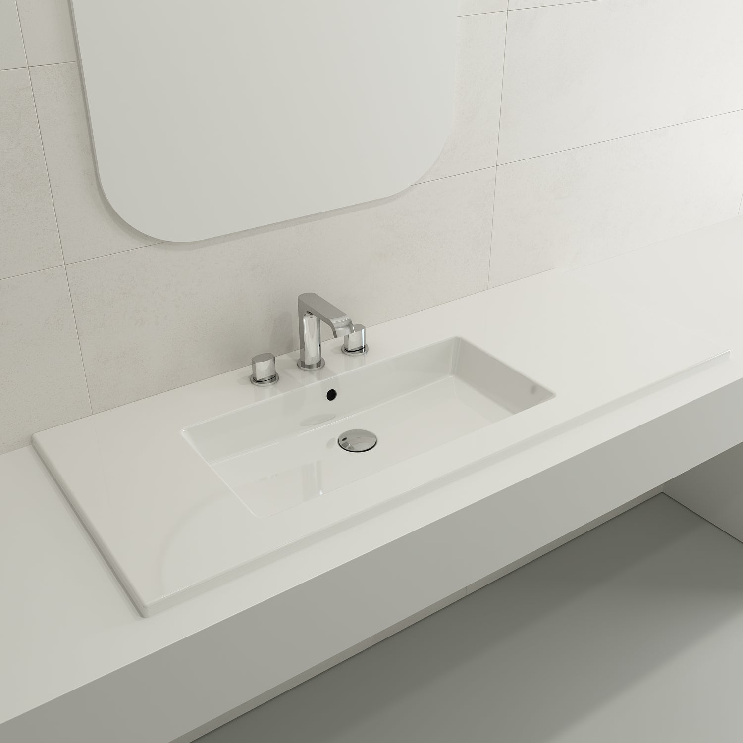 BOCCHI Ravenna 48" Rectangle Wallmount Fireclay Bathroom Sink, White, 3 Faucet Hole, 1305-001-0127