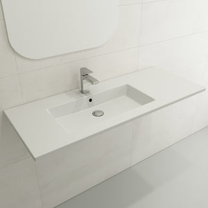 Alternate Image for BOCCHI Ravenna 48" Rectangle Wallmount Fireclay Bathroom Sink, Matte White, Single Faucet Hole, 1305-002-0126