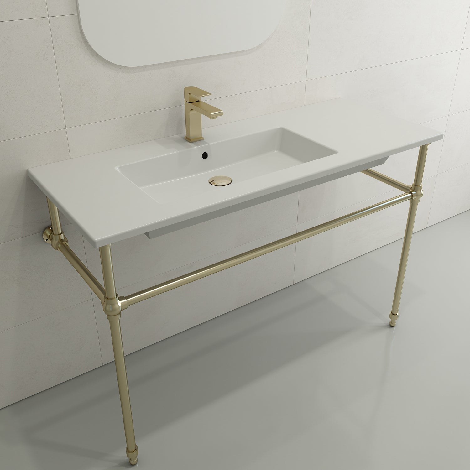 BOCCHI Ravenna 48" Rectangle Wallmount Fireclay Bathroom Sink, Matte White, Single Faucet Hole, 1305-002-0126