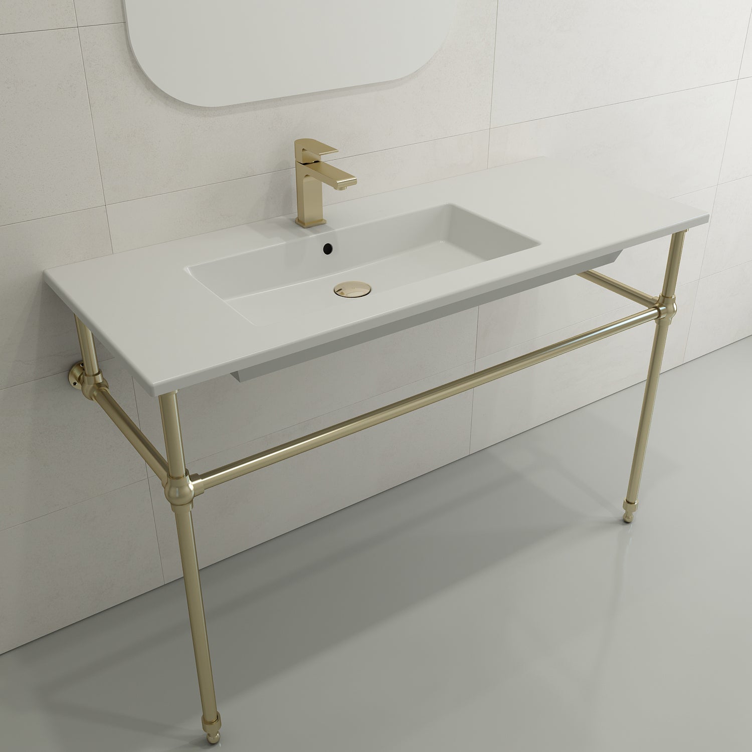 BOCCHI Ravenna 48" Rectangle Wallmount Fireclay Bathroom Sink, Matte White, Single Faucet Hole, 1305-002-0126
