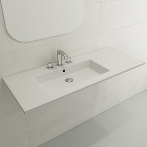 Alternate Image for BOCCHI Ravenna 48" Rectangle Wallmount Fireclay Bathroom Sink, Matte White, 3 Faucet Hole, 1305-002-0127