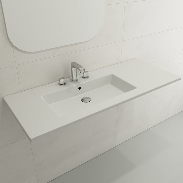 BOCCHI Ravenna 48" Rectangle Wallmount Fireclay Bathroom Sink, Matte White, 3 Faucet Hole, 1305-002-0127