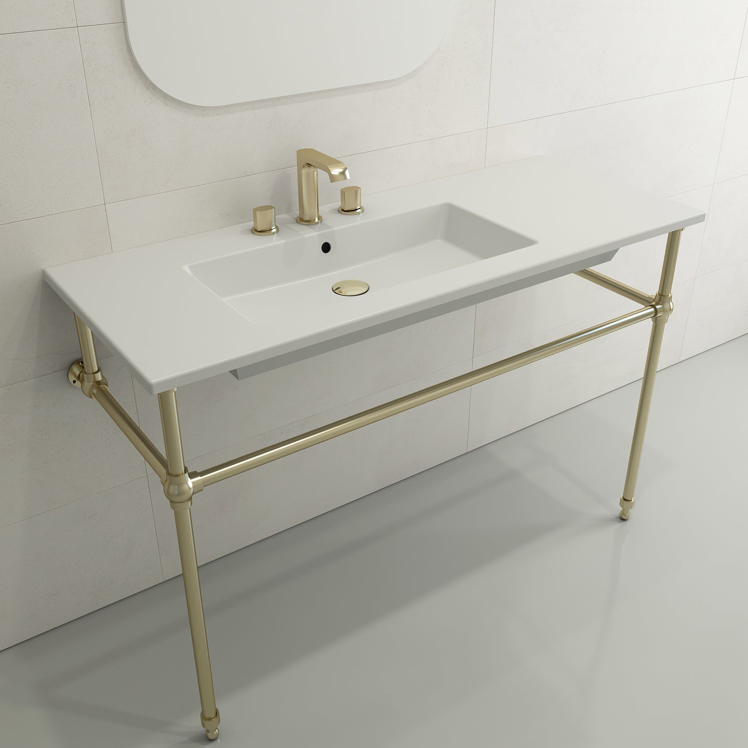 BOCCHI Ravenna 48" Rectangle Wallmount Fireclay Bathroom Sink, Matte White, 3 Faucet Hole, 1305-002-0127