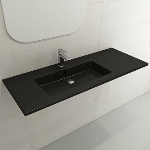 BOCCHI Ravenna 48" Rectangle Wallmount Fireclay Bathroom Sink, Matte Black , Single Faucet Hole, 1305-004-0126