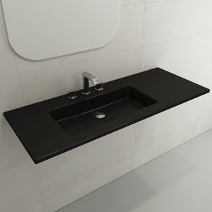 Alternate Image for BOCCHI Ravenna 48" Rectangle Wallmount Fireclay Bathroom Sink, Matte Black , 3 Faucet Hole, 1305-004-0127