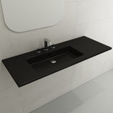 BOCCHI Ravenna 48" Rectangle Wallmount Fireclay Bathroom Sink, Matte Black , 3 Faucet Hole, 1305-004-0127