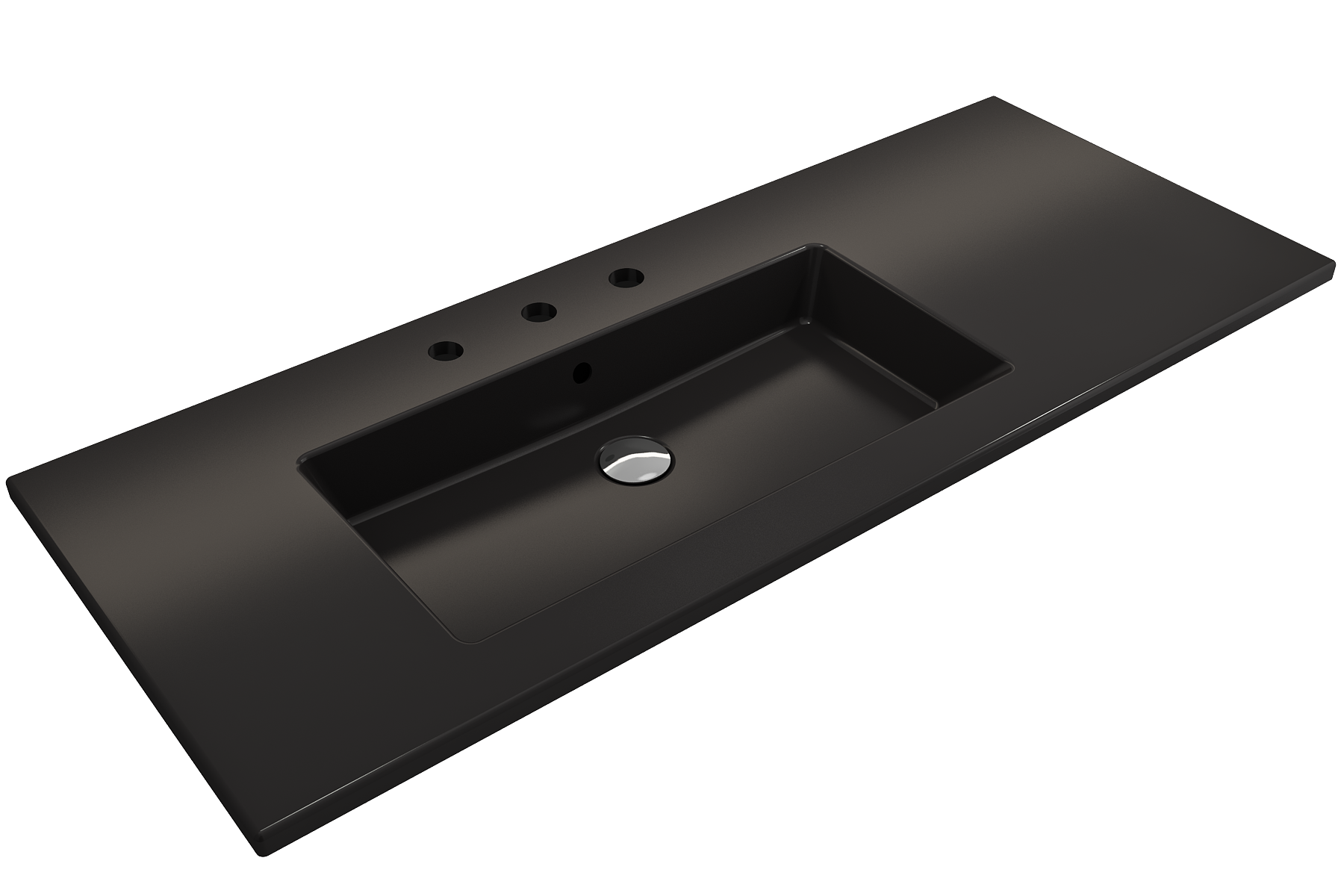 BOCCHI Ravenna 48" Rectangle Wallmount Fireclay Bathroom Sink, Matte Black , 3 Faucet Hole, 1305-004-0127