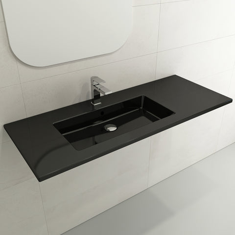 BOCCHI Ravenna 48" Rectangle Wallmount Fireclay Bathroom Sink, Black , Single Faucet Hole, 1305-005-0126